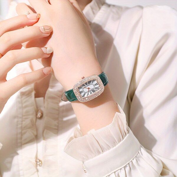 Rhinestone Decor Quartz Watch Elegant Rectangular Pointer Roman Numeral Dial Wristwatch With PU Leather Watchband - Image 11