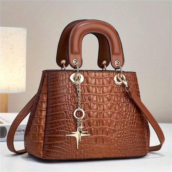 Luxury Crocodile Print Tote Bag, Elegant Top Handle Satchel, Women's Fashion Handbag, Shoulder Bag, Crossbody Bag & Purse - Image 9