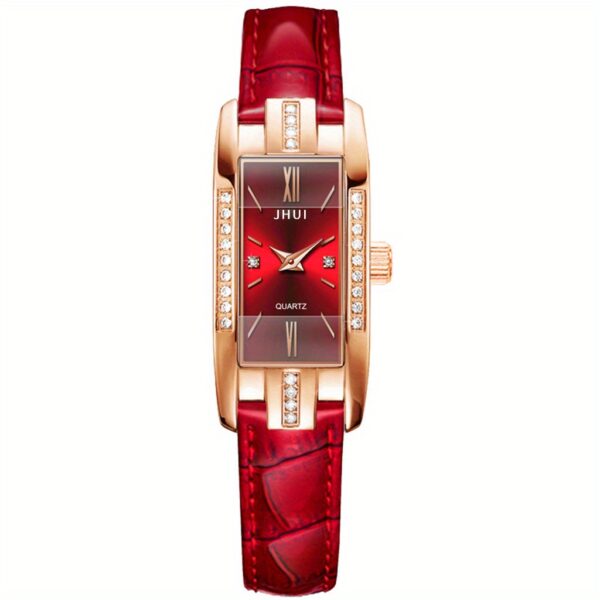 Rhinestone Decor Quartz Watch Elegant Rectangular Pointer Roman Numeral Dial Wristwatch With PU Leather Watchband - Image 5