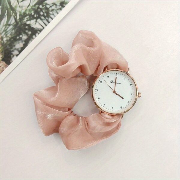 Cute Round Quartz Watch Sparkling Satin Hair Ring Strap Wrist Watch Women Casual Watch - Image 3