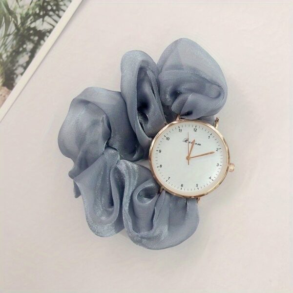Cute Round Quartz Watch Sparkling Satin Hair Ring Strap Wrist Watch Women Casual Watch - Image 9