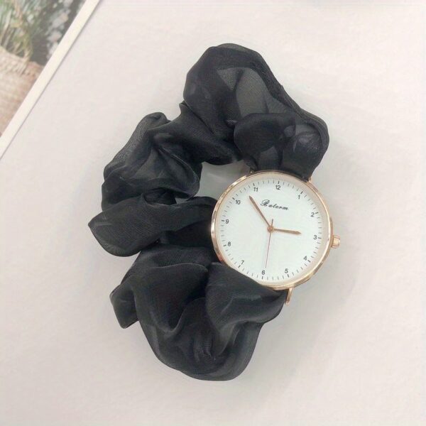 Cute Round Quartz Watch Sparkling Satin Hair Ring Strap Wrist Watch Women Casual Watch - Image 5