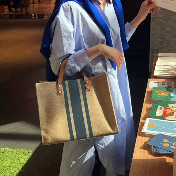 Striped Tote Bag, Large Capacity Shoulder Bag, Women'S Commuter Handbags - Image 5
