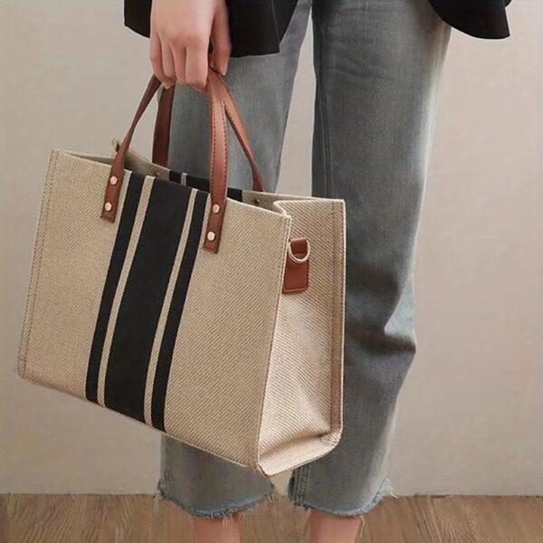 Striped Tote Bag, Large Capacity Shoulder Bag, Women'S Commuter Handbags - Image 3