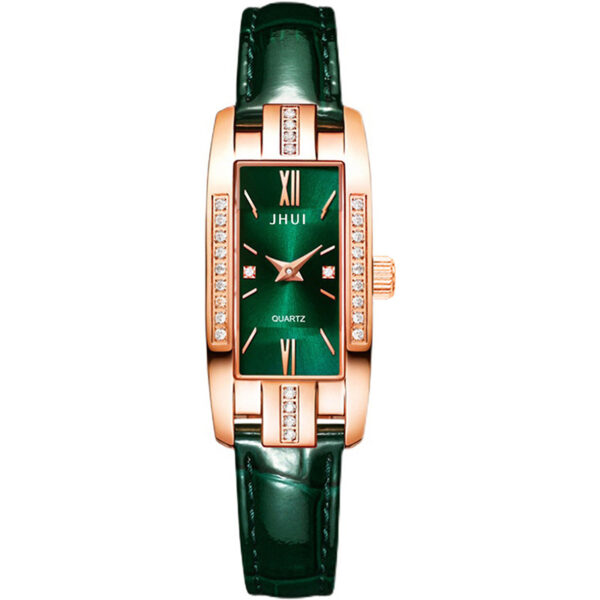 Rhinestone Decor Quartz Watch Elegant Rectangular Pointer Roman Numeral Dial Wristwatch With PU Leather Watchband - Image 3