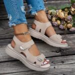 Women's Casual Chunky Heel Sandals - Solid Color, All-Season, Hook-and-Loop Fastener Closure, Round Toe, Faux Cover - Image 6