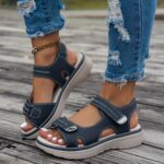 Women's Casual Chunky Heel Sandals - Solid Color, All-Season, Hook-and-Loop Fastener Closure, Round Toe, Faux Cover - Image 7