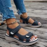 Women's Casual Chunky Heel Sandals - Solid Color, All-Season, Hook-and-Loop Fastener Closure, Round Toe, Faux Cover - Image 10