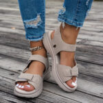 Women's Casual Chunky Heel Sandals - Solid Color, All-Season, Hook-and-Loop Fastener Closure, Round Toe, Faux Cover - Image 8