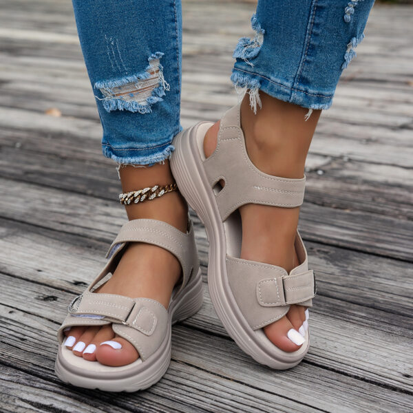 Women's Casual Chunky Heel Sandals - Solid Color, All-Season, Hook-and-Loop Fastener Closure, Round Toe, Faux Cover - Image 8