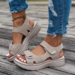 Women's Casual Chunky Heel Sandals - Solid Color, All-Season, Hook-and-Loop Fastener Closure, Round Toe, Faux Cover - Image 5