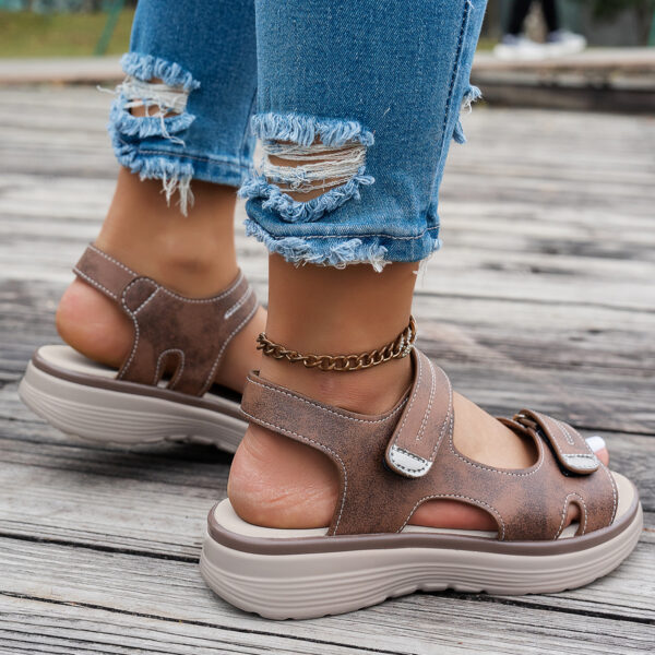 Women's Casual Chunky Heel Sandals - Solid Color, All-Season, Hook-and-Loop Fastener Closure, Round Toe, Faux Cover - Image 11