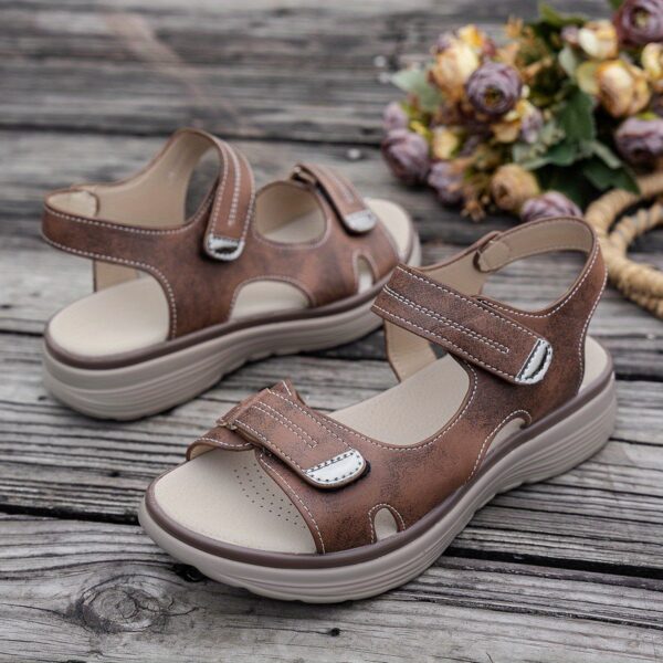 Women's Casual Chunky Heel Sandals - Solid Color, All-Season, Hook-and-Loop Fastener Closure, Round Toe, Faux Cover - Image 13