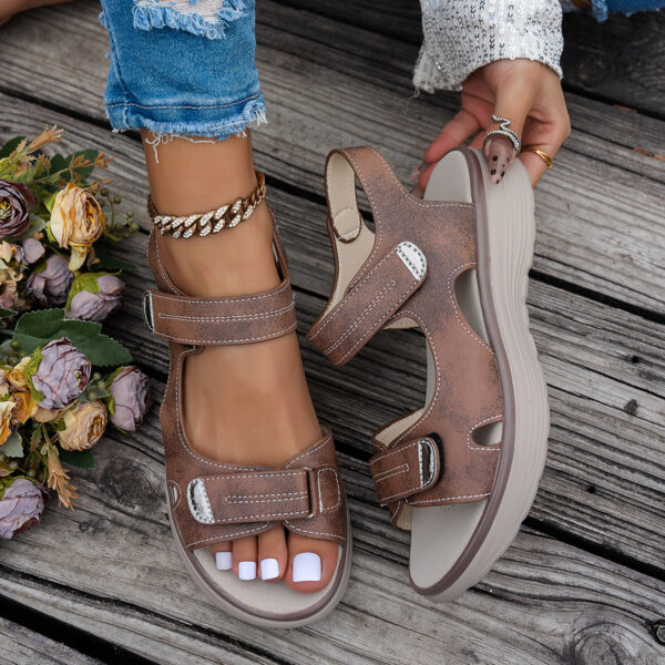 Women's Casual Chunky Heel Sandals - Solid Color, All-Season, Hook-and-Loop Fastener Closure, Round Toe, Faux Cover - Image 12