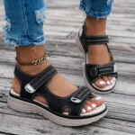 Women's Casual Chunky Heel Sandals - Solid Color, All-Season, Hook-and-Loop Fastener Closure, Round Toe, Faux Cover - Image 14