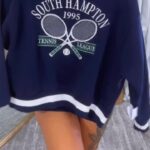 Women'S Elegant Two-Piece Set - "SOUTH AMPHITA Tennis" Print Sweatshirt & Pleated Skirt, Polyester Blend, Crew Neck, All-Season Wear, Casual Attire|Playful Print Top|Polyester Blend - Image 6