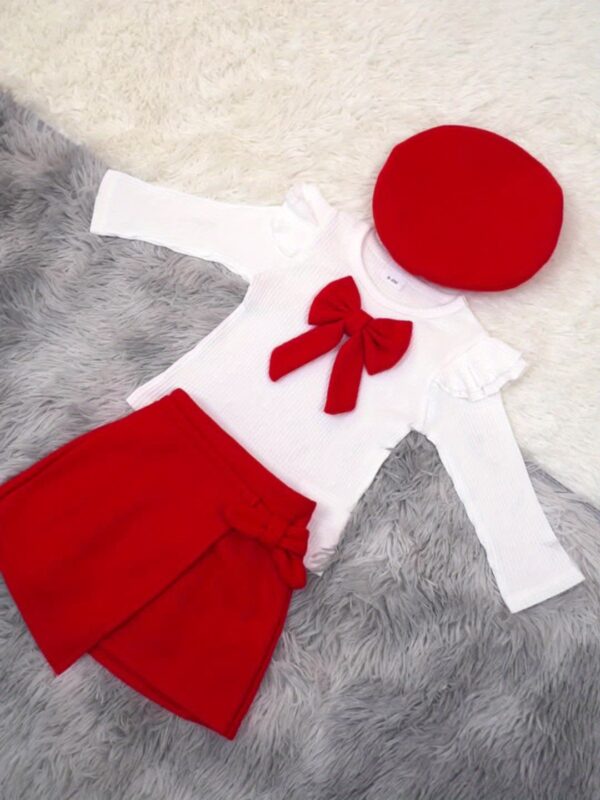 3pcs Baby's Adorable Bowknot Decor Long Sleeve Top + Beret + Trendy Skirt, Toddler & Infant Girl's Clothing Outdoor Set For Winter Fall, Outdoor Cloth - Image 10