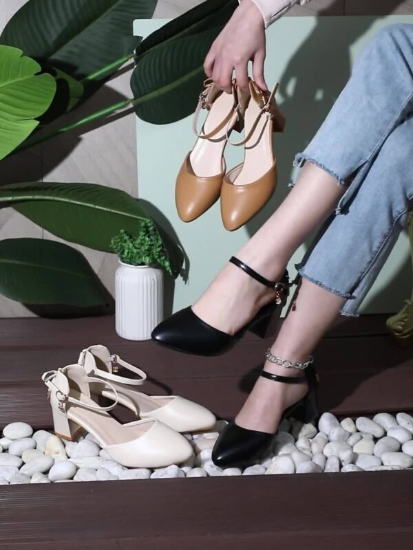 Women'S Elegant French-Inspired Mid-Heel Sandals with Ankle Strap & Bow Detail - Chic Pointed Toe Block Heel Pumps for Spring/Summer, Versatile & Fashionable Hollow Cutouts, Strappy Sandals - Image 14
