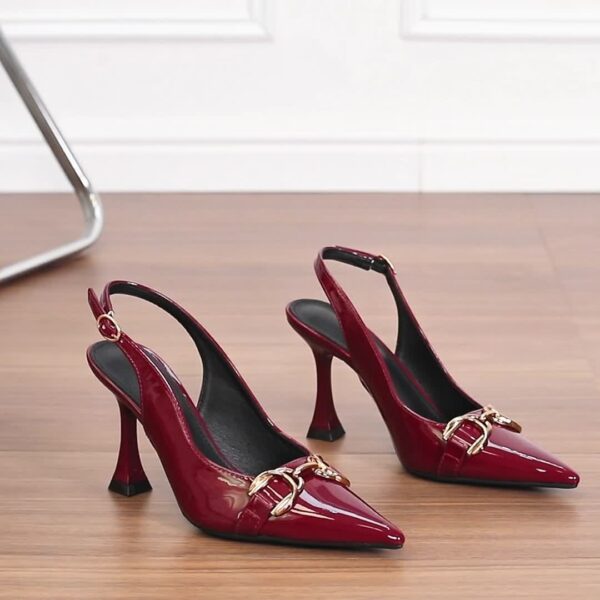 1 Pair Elegant Solid Color Pointed Toe Stiletto Pumps, Metal Buckle Accent, All-Season Slip-On High Heels for Weddings, Parties, and Work - TPU Sole, Man-Made Materials - Image 8
