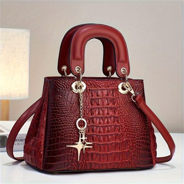 Luxury Crocodile Print Tote Bag, Elegant Top Handle Satchel, Women's Fashion Handbag, Shoulder Bag, Crossbody Bag & Purse - Image 11