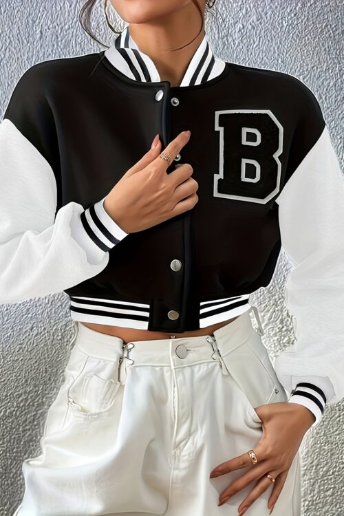 2023 Autumn and Winter New Fleece Women’s Pilot Jacket Baseball Uniform Short Jacket Colorful Letter Casual Loose Long Sleeve Jacket