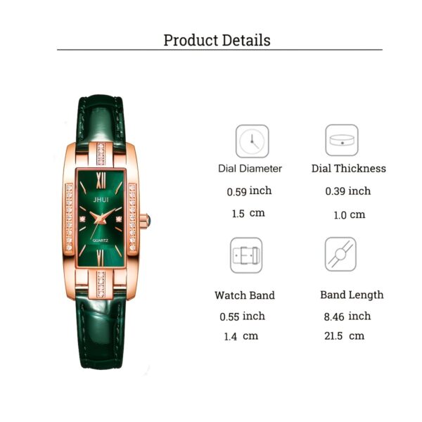 Rhinestone Decor Quartz Watch Elegant Rectangular Pointer Roman Numeral Dial Wristwatch With PU Leather Watchband - Image 6