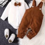 2pcs Toddler Baby Boy Long-sleeved Shirt Romper Top & Trousers Gentleman Set, Kid's Party Casual Clothes, Spring And Autumn, Outdoor Cloth
