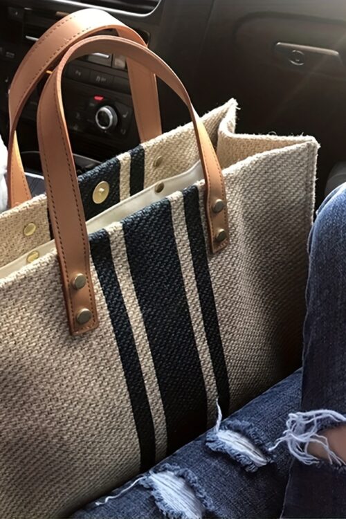 Striped Tote Bag, Large Capacity Shoulder Bag, Women’S Commuter Handbags