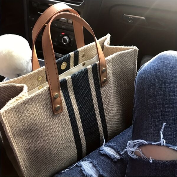 Striped Tote Bag, Large Capacity Shoulder Bag, Women'S Commuter Handbags
