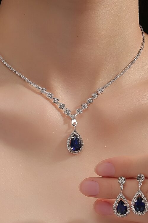 1 Set of Women’s European and American Trendy Synthetic Zirconia Claw Chain Necklace Earrings Bridal Jewelry Set for Wedding, Party, or Holiday Gift