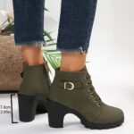 Women's Chunky Heel Short Boots, Fashion Lace Up Side Zipper Boots, Comfortable Ankle Boots - Image 11