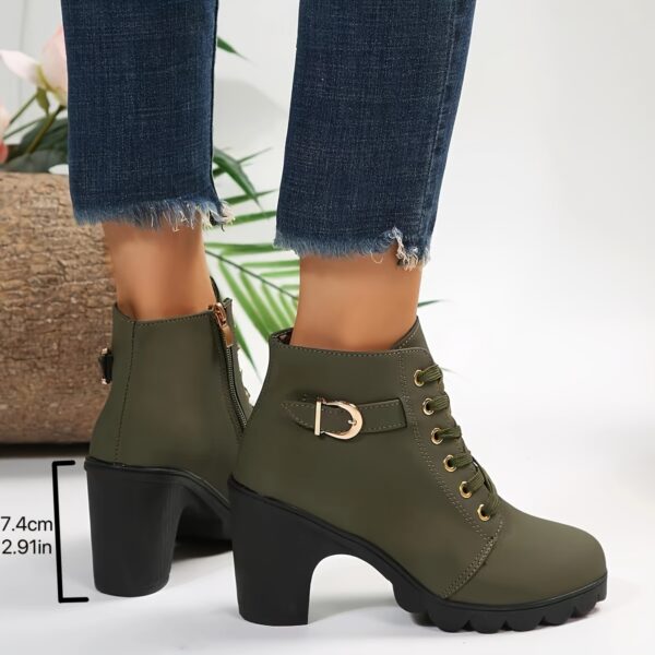 Women's Chunky Heel Short Boots, Fashion Lace Up Side Zipper Boots, Comfortable Ankle Boots - Image 11