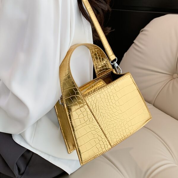 Luxurious Crocodile Print Synthetic Leather Handbag for Women - Golden Animal Print, Snap Button Closure, Synthetic Lining, Perfect for Formal & Casual Occasions - Image 10