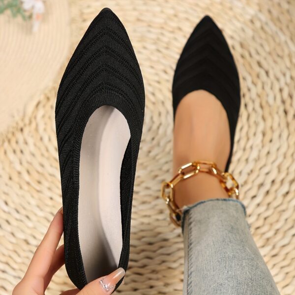 Women's Pointed Toe Flat Shoes, Solid Color Knitted Slip On Shoes, Casual Breathable Ballet Flats - Image 6
