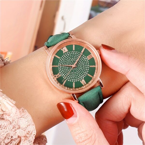 Ladies Casual Quartz Watch with Rhinestone Embellishments, Round Case, Analog Display, Band, Button Battery, Non-Rechargeable - Image 10
