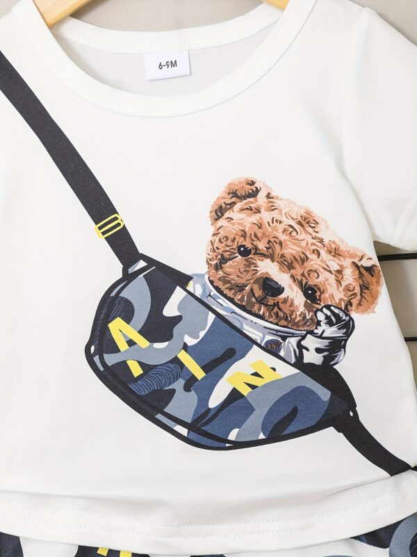 Baby Bear Print Pocket T-Shirt & Plaid Shorts - Image 4