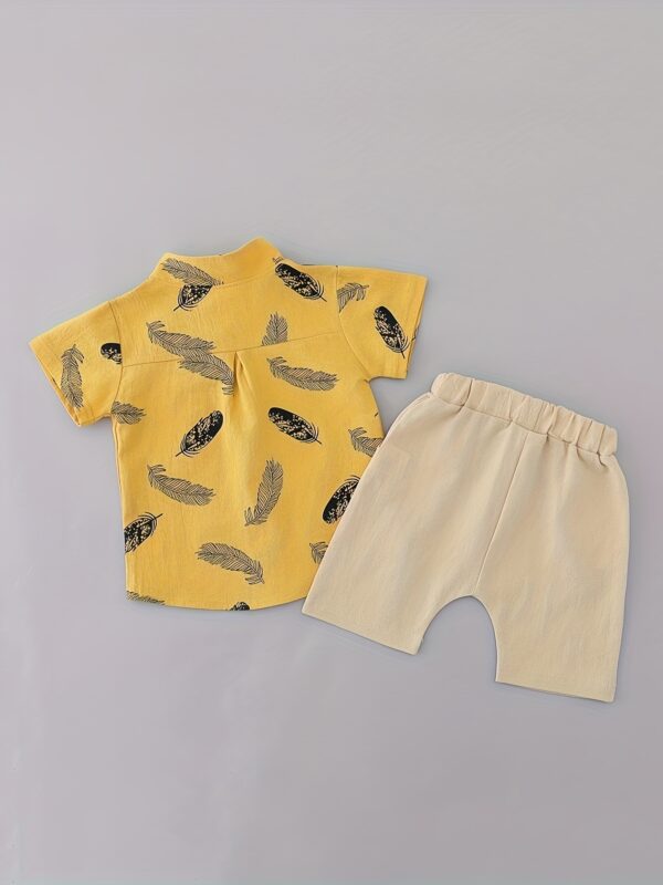 Toddler Summer Feather Print Shirt Shorts Set, for Outdoor - Image 8