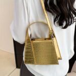 Luxurious Crocodile Print Synthetic Leather Handbag for Women - Golden Animal Print, Snap Button Closure, Synthetic Lining, Perfect for Formal & Casual Occasions - Image 9