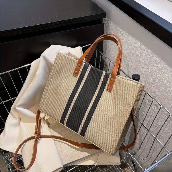 Striped Tote Bag, Large Capacity Shoulder Bag, Women'S Commuter Handbags - Image 9