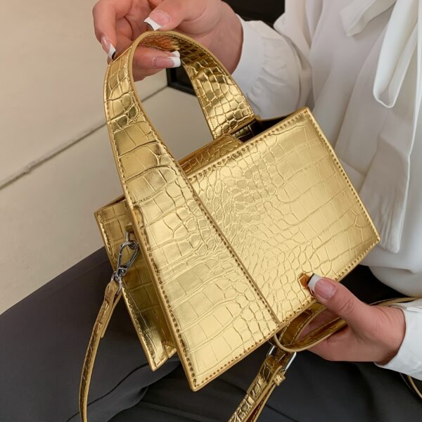 Luxurious Crocodile Print Synthetic Leather Handbag for Women - Golden Animal Print, Snap Button Closure, Synthetic Lining, Perfect for Formal & Casual Occasions - Image 2