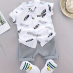 Toddler Summer Feather Print Shirt Shorts Set, for Outdoor - Image 4