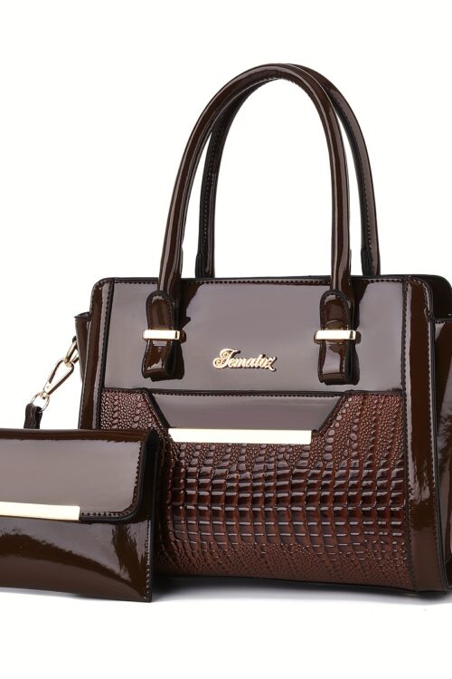 Set Women’s Handbags, Elegant Vintage PU Leather Tote With Lizard & Octopus Embossing, Large Capacity Shoulder Bag For Daily & Office Use