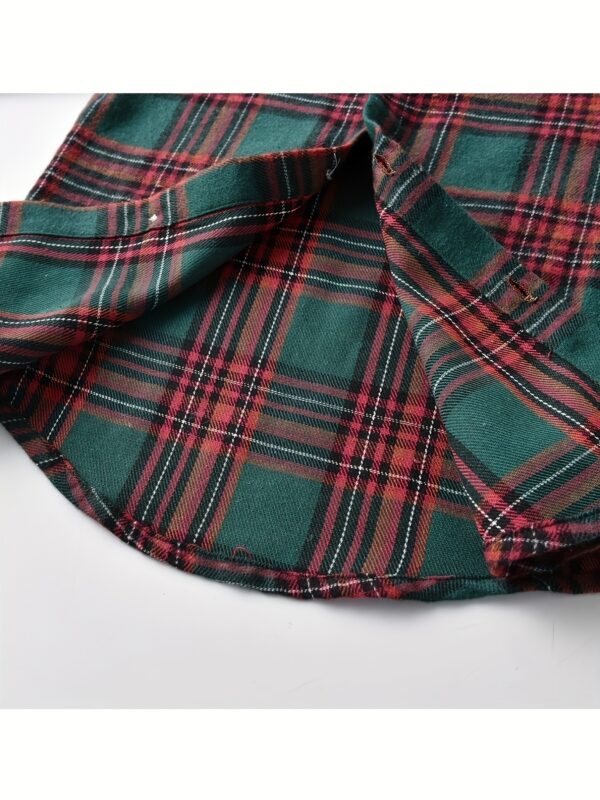 Festive Boys' Christmas Plaid Long-Sleeve Shirt & Maroon Suspender Pants Set - Casual European & American Style, Non-Stretch Polyester, Button-Up Collared Outfit for Fall/Winter, Boy Christmas Outfit - Image 5
