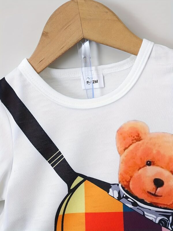 Baby Bear Print Pocket T-Shirt & Plaid Shorts - Image 9