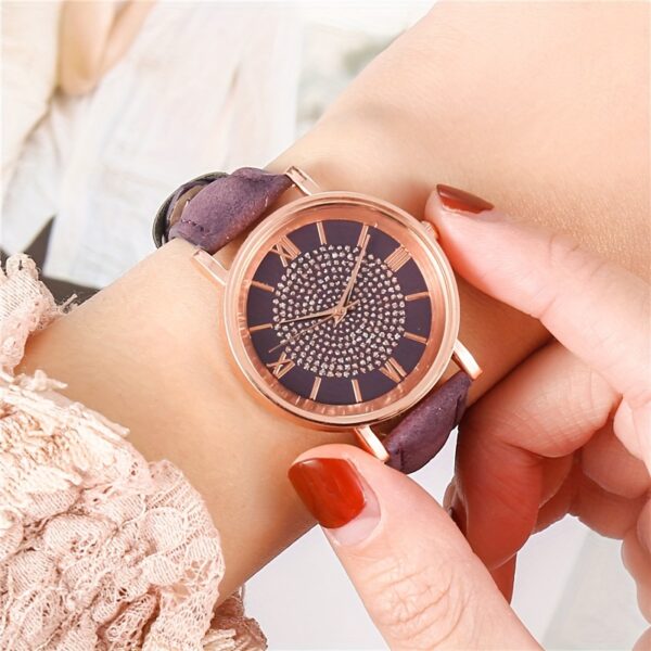 Ladies Casual Quartz Watch with Rhinestone Embellishments, Round Case, Analog Display, Band, Button Battery, Non-Rechargeable - Image 7