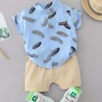 Toddler Summer Feather Print Shirt Shorts Set, for Outdoor - Image 5