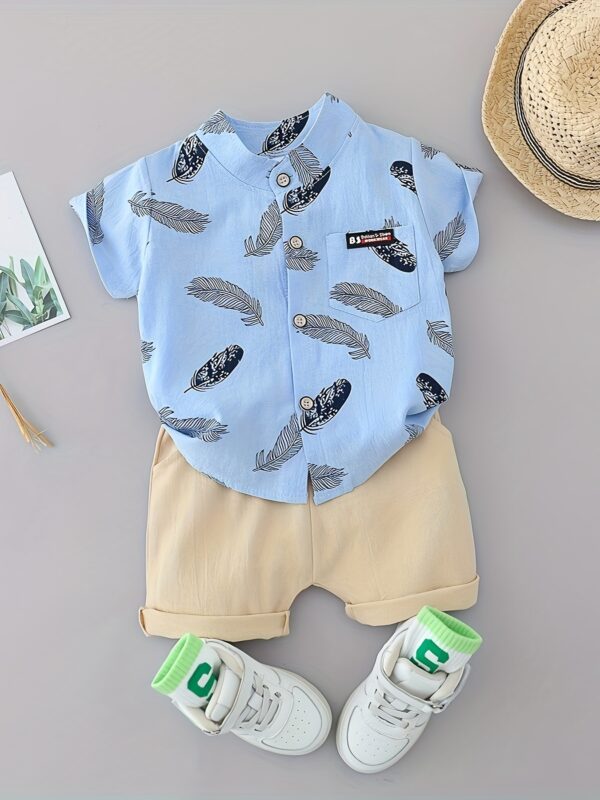 Toddler Summer Feather Print Shirt Shorts Set, for Outdoor - Image 5