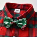 Festive Boys' Christmas Plaid Long-Sleeve Shirt & Maroon Suspender Pants Set - Casual European & American Style, Non-Stretch Polyester, Button-Up Collared Outfit for Fall/Winter, Boy Christmas Outfit - Image 8