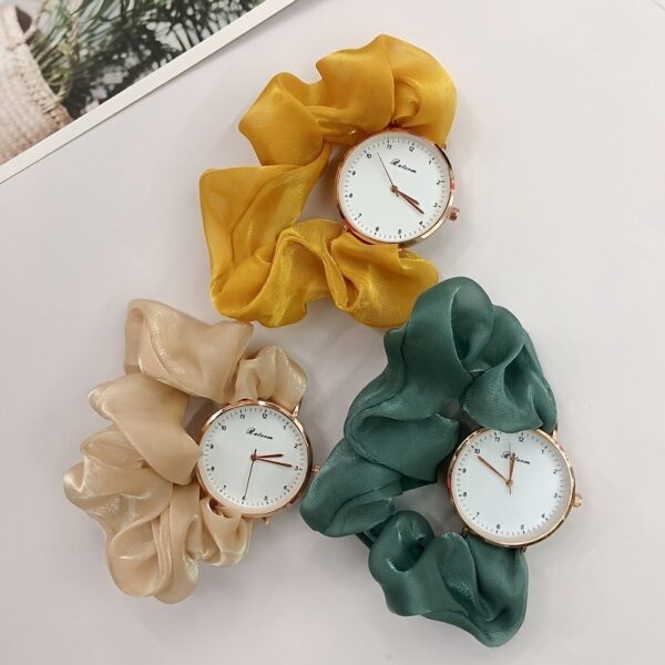 Cute Round Quartz Watch Sparkling Satin Hair Ring Strap Wrist Watch Women Casual Watch - Image 4
