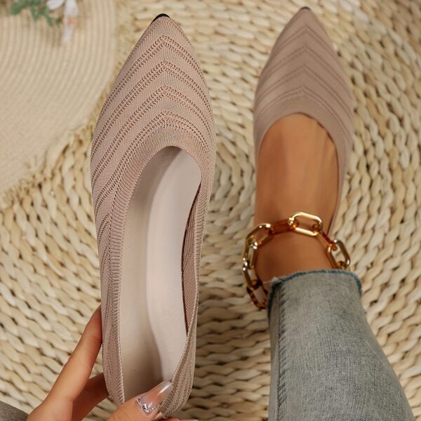Women's Pointed Toe Flat Shoes, Solid Color Knitted Slip On Shoes, Casual Breathable Ballet Flats - Image 14